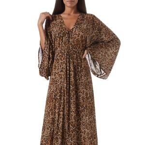 NWT Melissa Odabash Natalie lace-up leopard-print voile maxi dress One Size